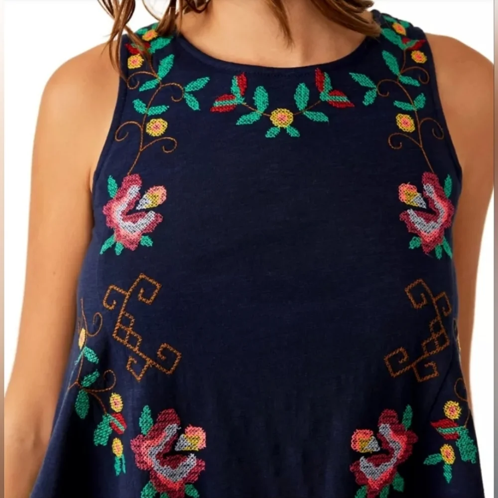 Free People Fun And Flirty Embroidered Top/Cobalt Blue Combo